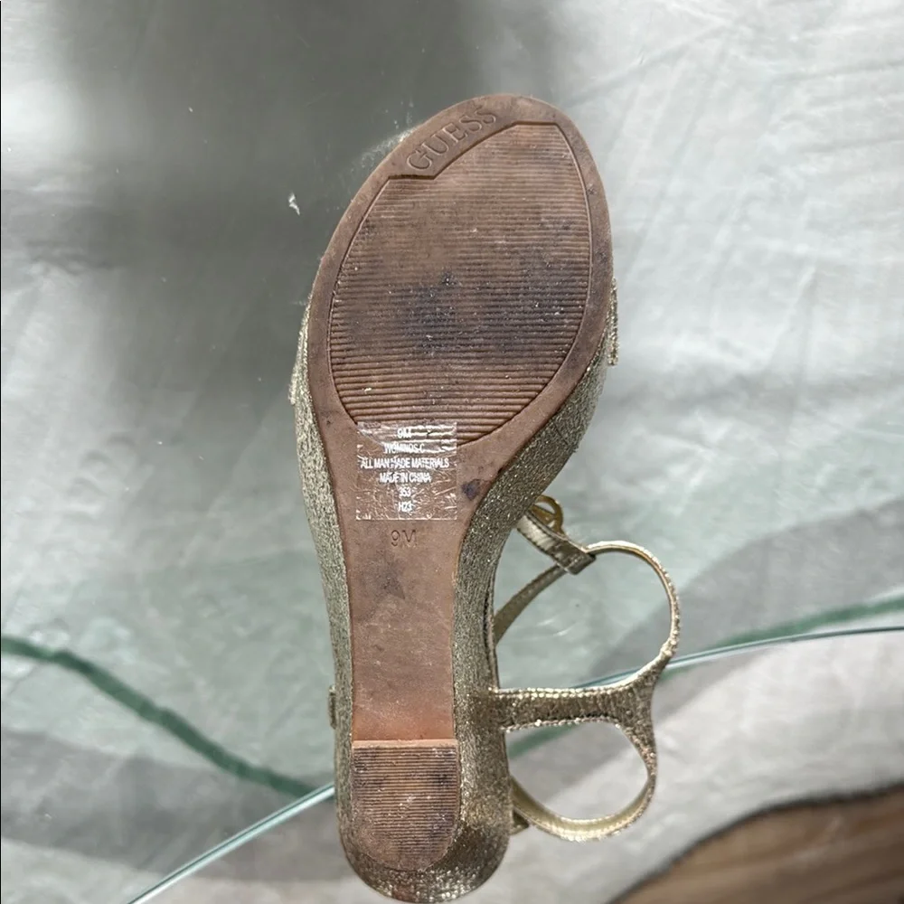Guess Gold Metallic Wedge Sandals